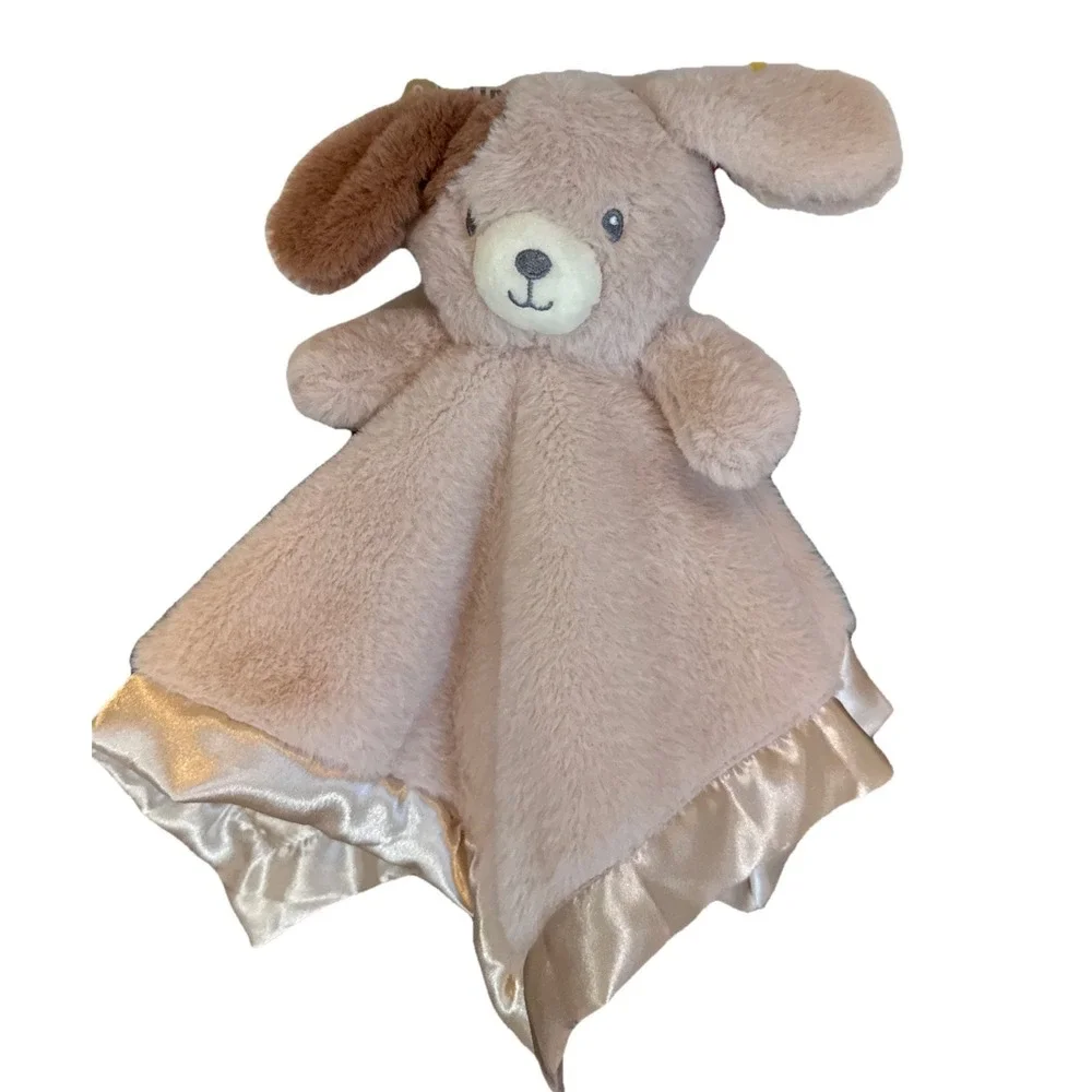 NWT Linzy Baby Beige Puppy Dog‎ Lovey Rattle Plush Spot Infant Security Blanket